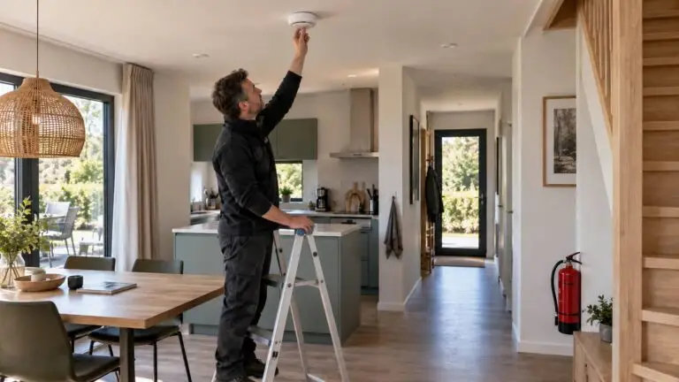 Veiligheid vakantiewoning controleren met rookmelders, brandblusser en vrije vluchtroute
